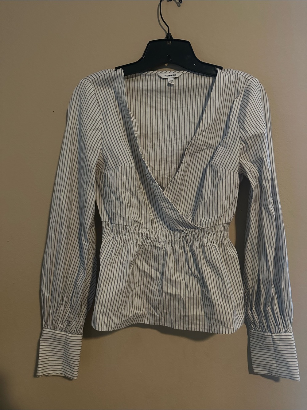 Express Blue and White Striped Wrap Blouse